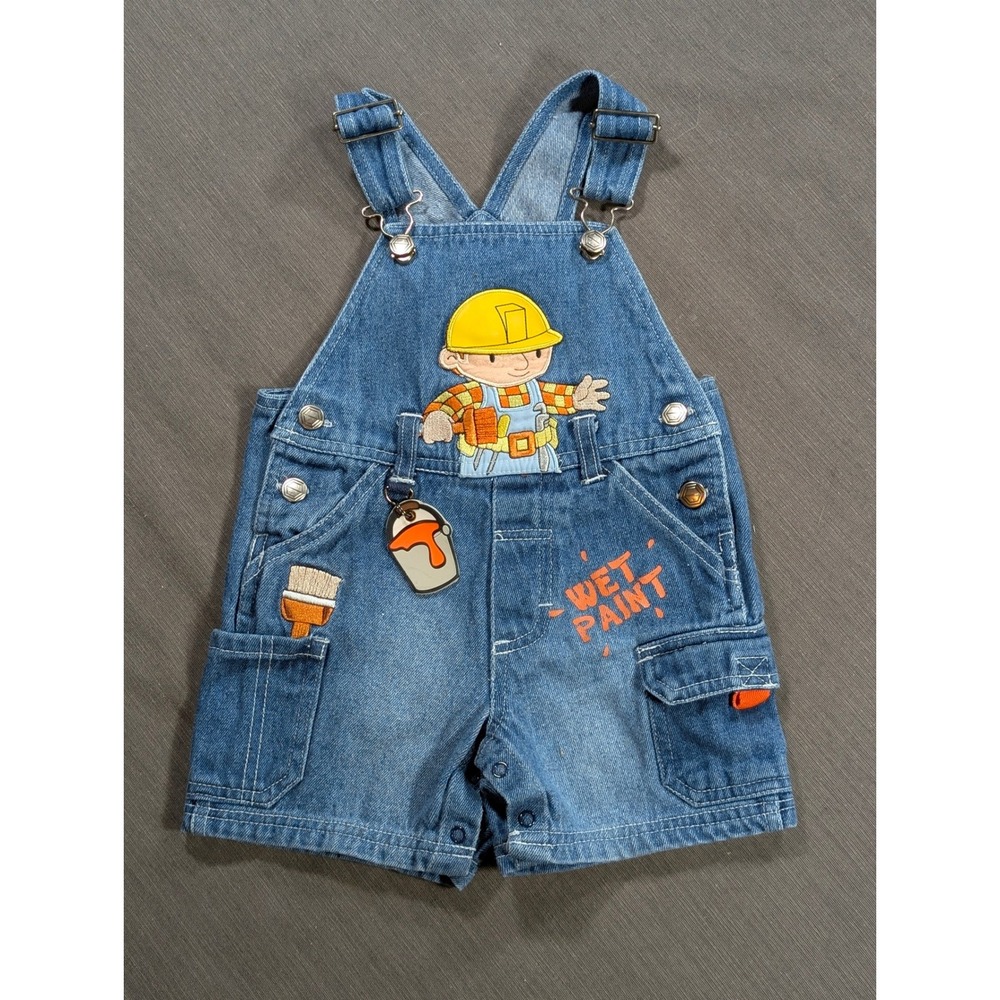 VTG Bob the Builder Denim Shortall Overalls Baby Kids Construction Character 12M